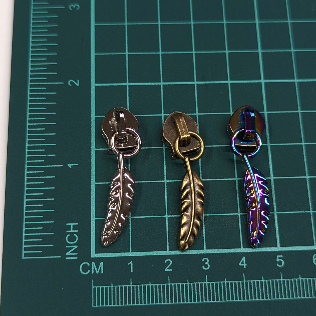 Feather Zipper Pulls - Antique Bronze