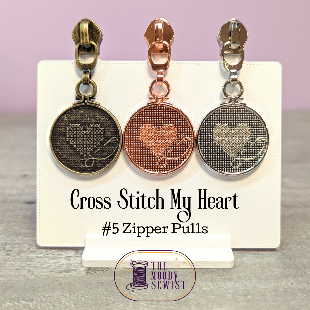 Cross Stitch My Heart #5 Zipper Pulls
