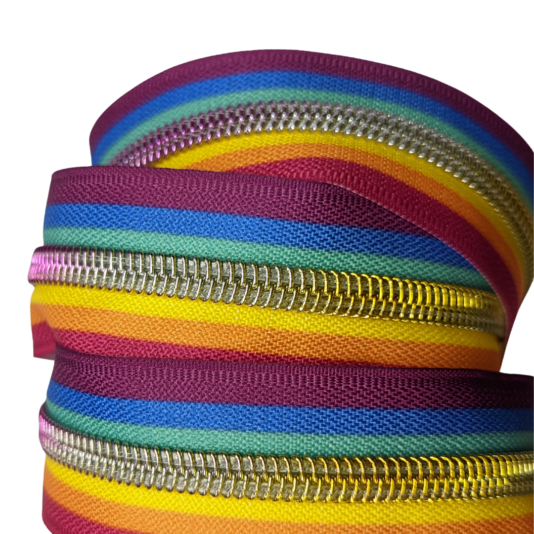Rainbow stripe zipper tape with rainbow coil